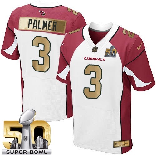 Men's Elite Carson Palmer Super Bowl 50 Nike Jersey White - #3 Collection NFL Arizona Cardinals